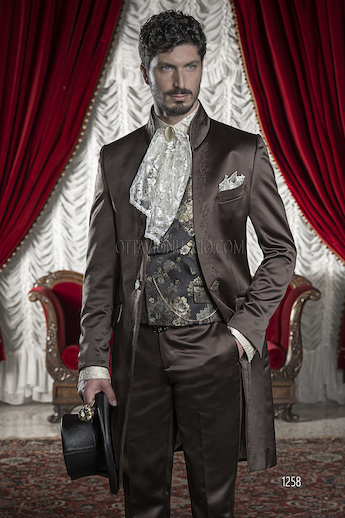ONGala 1258 - Abito da sposo uomo in raso marrone ricamato bronzo