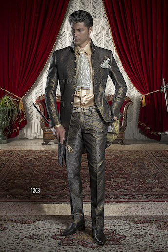 ONGala 1263 - Abito da sposo uomo Barocco damascato grigio