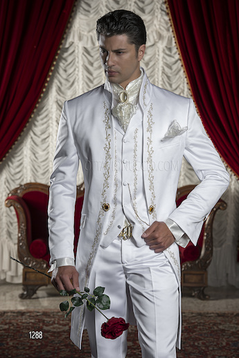 ONGala 1288 - Abito da sposo uomo Barocco in raso bianco ricamato oro