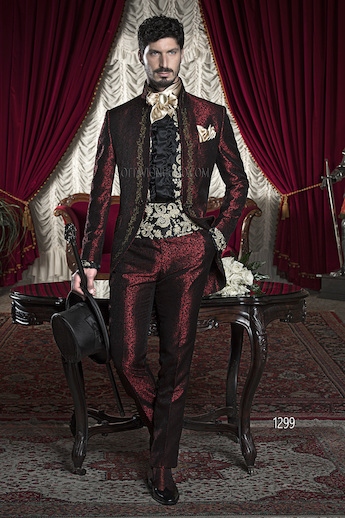 ONGala 1299 - Abito sposo broccato bordeaux con ricamo oro