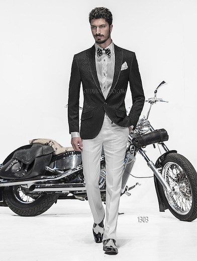 ONGala 1303 - Abito da sposo uomo con giacca jacquard nero