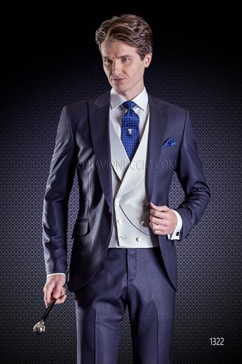 ONGala 1322 - Abito sposo blu 100% lana Tasmania con gilet doppiopetto avorio