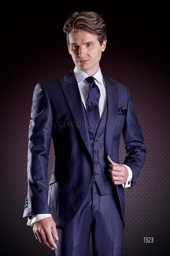 ONGala 1323 - Abito classico blu marino pura lana Tasmania con gilet doppiopetto