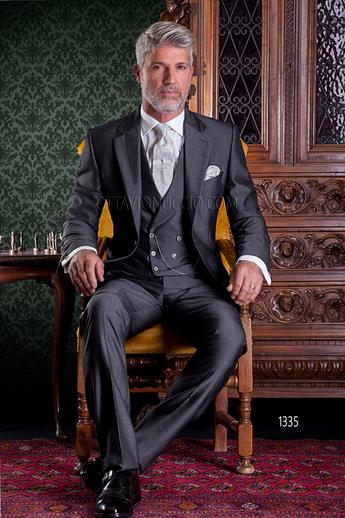 ONGala 1335 - Abito 2 bottoni grigio antracite in misto lana con gilet doppio petto