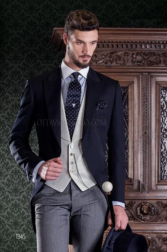ONGala 1345 - Abito sposo giacca blu e pantalone grigio