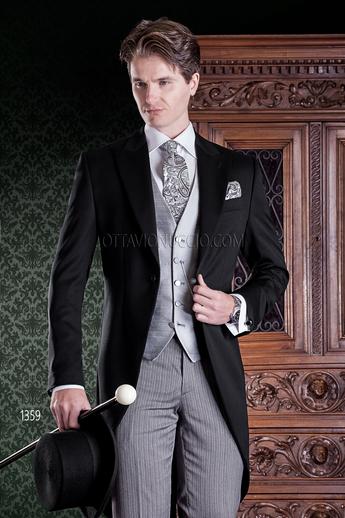 ONGala 1359 - Tight nero in lana, pantalone rigato e gilet grigio