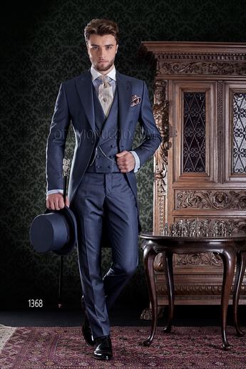 ONGala 1368 - Vestito da sposo Tight blu marino gilet doppiopetto sciallato