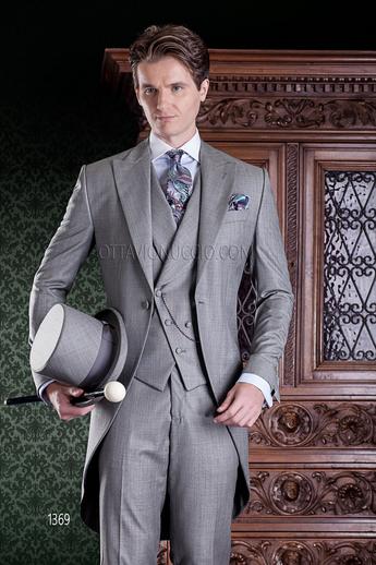 ONGala 1369 - Tight grigio chiaro con gilet sciallato doppiopetto asimmetrico