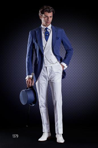 ONGala 1379 - Abito uomo spezzato blu e bianco con gilet doppiopetto