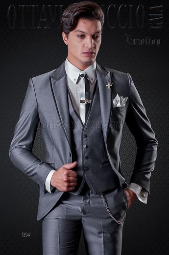 ONGala 1394 - Abito moda uomo grigio con profili neri a contrasto