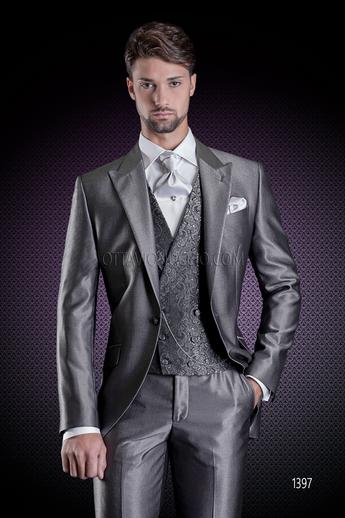 ONGala 1397 - Abito sposo grigio con gilet damascato