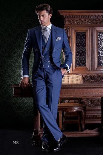 ONGala 1400 - Abito sposo classico blu elettrico con gilet doppiopetto sciallato
