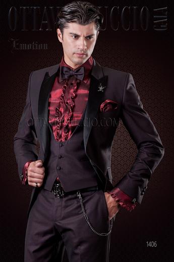 ONGala 1406 - Abito cerimonia uomo nero con camicia rossa in lurex