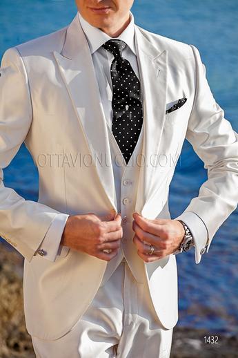 ONGala 1432 - Abito da sposo stile hipster bianco con gilet a tono