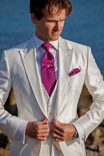 ONGala 1433 - Abito stile hipster bianco in shantung di misto seta con gilet