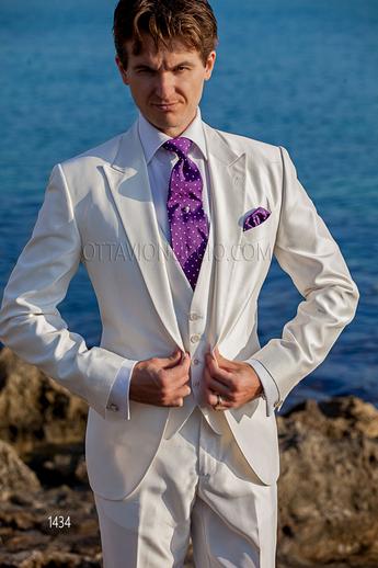 ONGala 1434 - Abito bianco stile hipster in tessuto shantung di misto seta con gilet