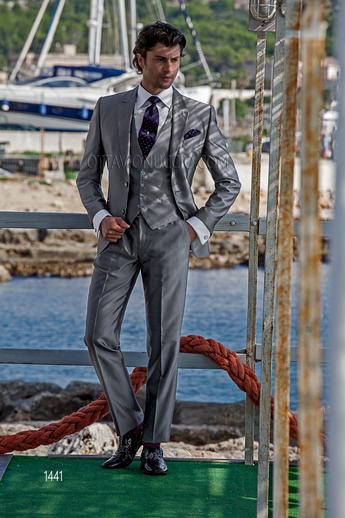 ONGala 1441 - Abito grigio stile hipster in shantung di misto seta con gilet