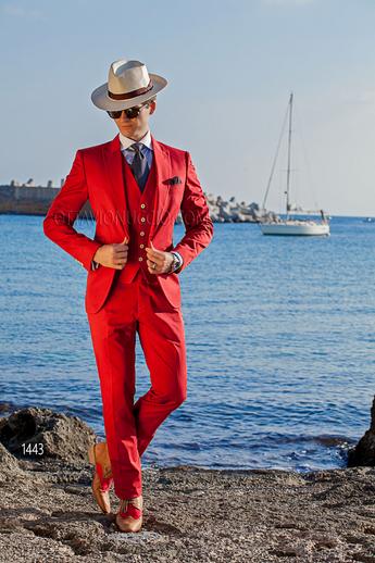 ONGala 1443 - Abito uomo in cotone rosso stile hipster