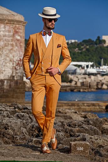ONGala 1444 - Abito arancione stile hipster in cotone con gilet doppiopetto