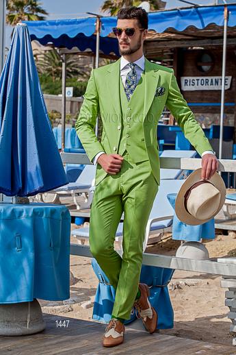 ONGala 1447 - Abito uomo stile hipster in cotone verde chiaro con gilet