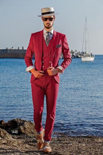 ONGala 1448 - Abito stile hipster fucsia con gilet