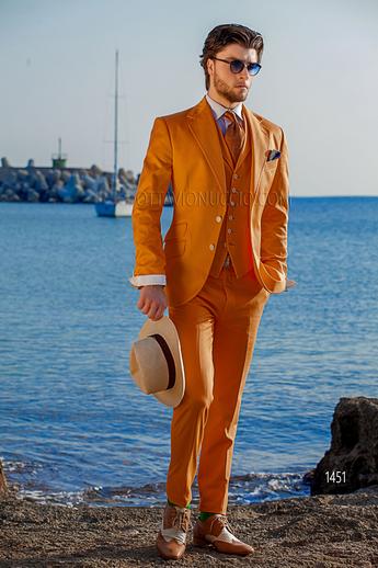 ONGala 1451 - Abito uomo stile hipster arancione in piquet di cotone con gilet