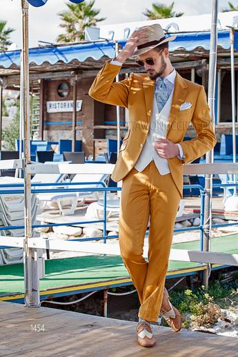 ONGala 1454 - Abito uomo stile hipster arancione con gilet bianco