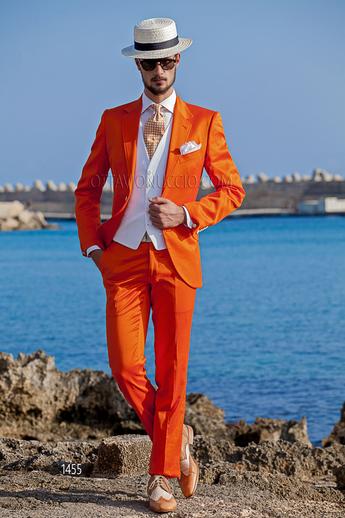 ONGala 1455 - Abito stile hipster in raso arancione con gilet bianco 5 bottoni