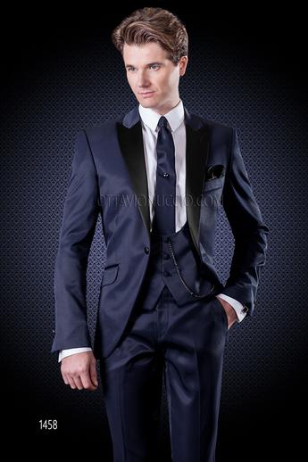 ONGala 1458 - Abito da sposo blu con gilet a tono