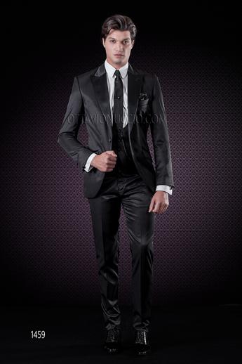 ONGala 1459 - Abito da sposo nero con gilet a tono