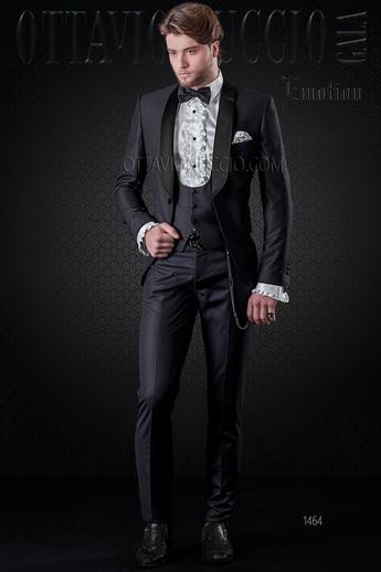 ONGala 1464 - Smoking nero collo sciallato in raso e gilet a tono