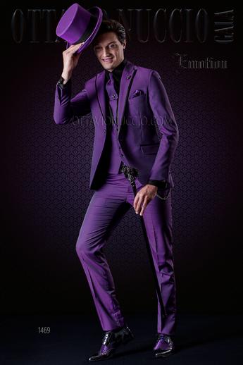 ONGala 1469 - Abito moda uomo viola nido d'ape e profili neri
