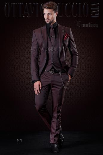 ONGala 1471 - Abito moda uomo bordeaux nido d'ape e profili neri