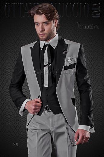 ONGala 1477 - Abito matrimonio moda uomo grigio chiaro e nero