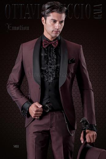 ONGala 1493 - Smoking bordeaux collo sciallato nero