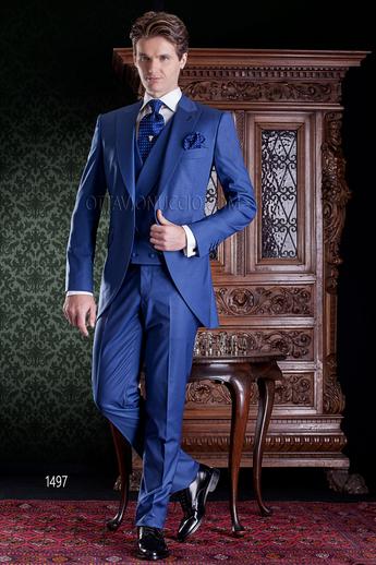 ONGala 1497 - Abito da sposo blu elettrico con gilet doppiopetto sciallato