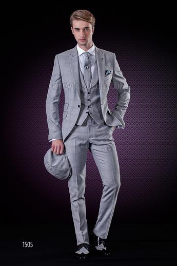 ONGala 1505 - Abito classico uomo in Principe di Galles con gilet sciallato