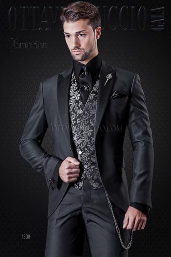 ONGala 1508 - Abito da cerimonia uomo grigio scuro e gilet damascato