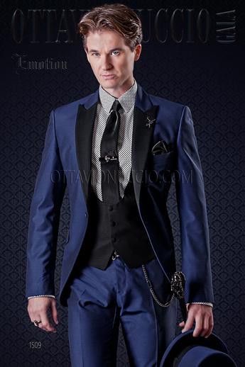 ONGala 1509 - Abito cerimonia uomo blu elettrico con rever nero