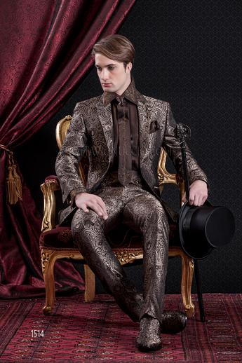 ONGala 1514 - Abito Sposo Barocco giacca slim damascato marrone