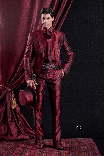 ONGala 1515 - Abito Sposo Barocco giacca slim damascato rosso