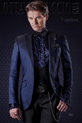 ONGala 1522 - Giacca sposo blu lucida con pantalone nero