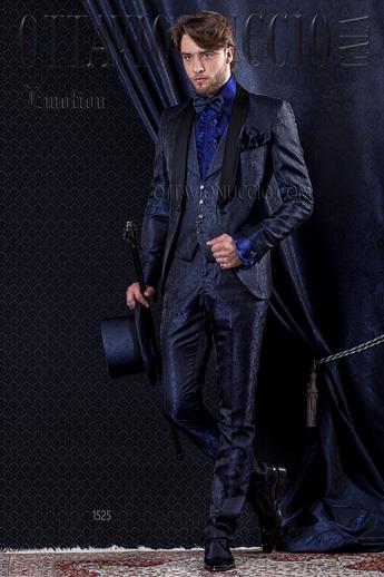 ONGala 1525 - Vestito sposo particolare, damascato blu