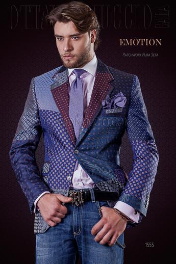 ONGala 1555 - Giacca uomo patchwork in pura seta micro disegni