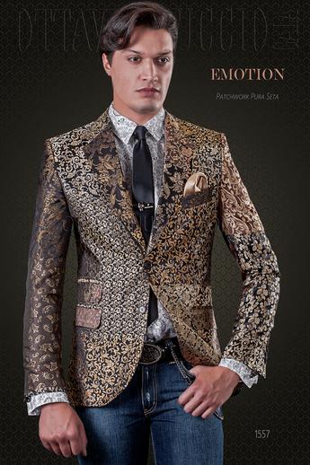 ONGala 1557 - Giacca uomo patchwork in pura seta dorata