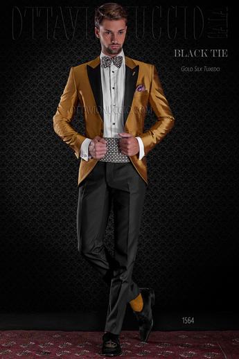 ONGala 1564 - Giacca smoking dorata misto seta shantung con pantalone nero