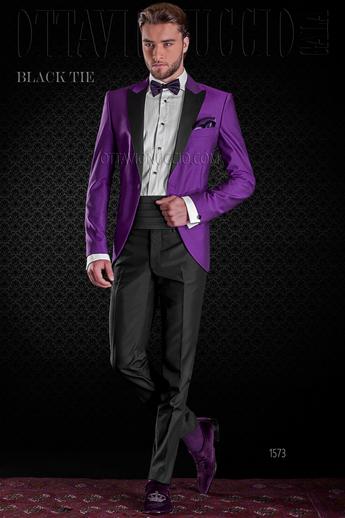 ONGala 1573 - Giacca smoking viola misto lana con pantalone nero