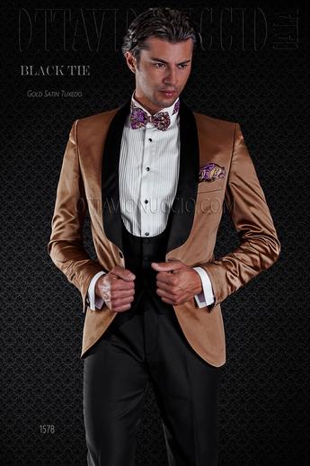 ONGala 1578 - Giacca smoking oro lucida con pantalone nero