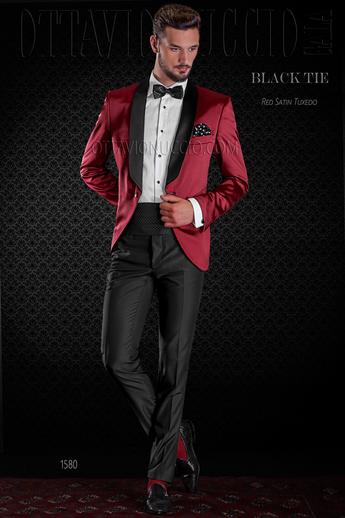 ONGala 1580 - Giacca smoking rossa lucida con pantalone nero