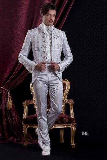 ONGala 1616 - Abito Sposo Barocco redingote broccato grigio chiaro
